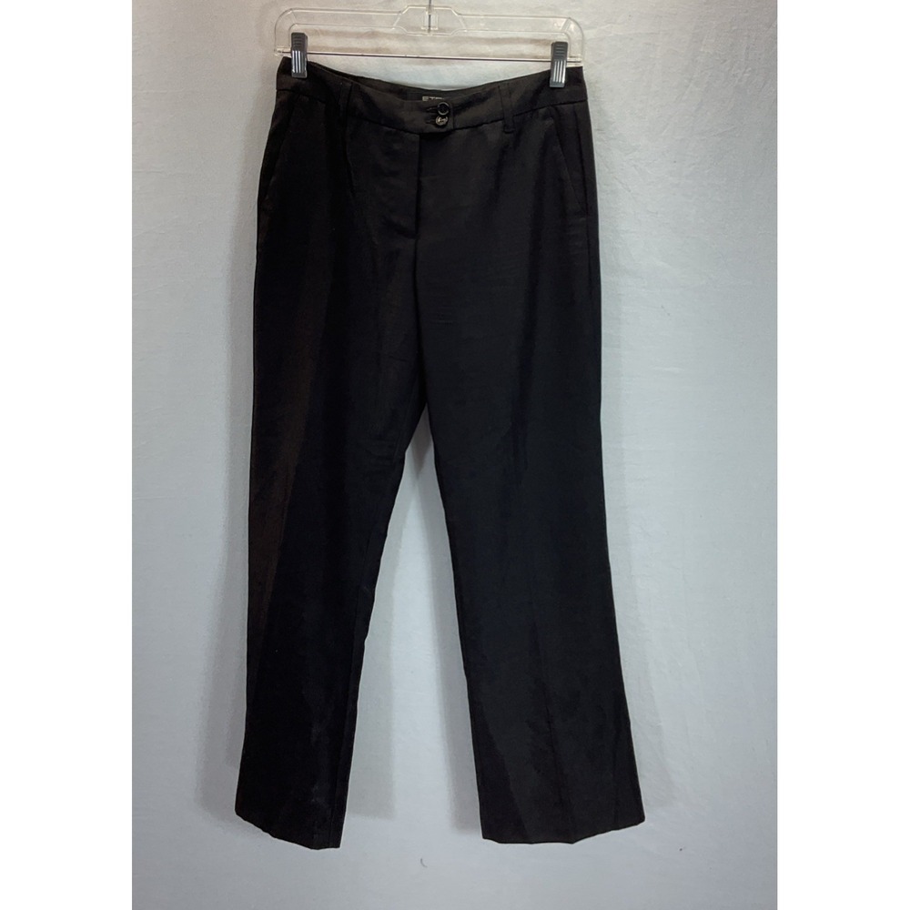 Etro Shiny Black Wool Blend Flat Front Pants Italy 38 (2) Womens Office Party